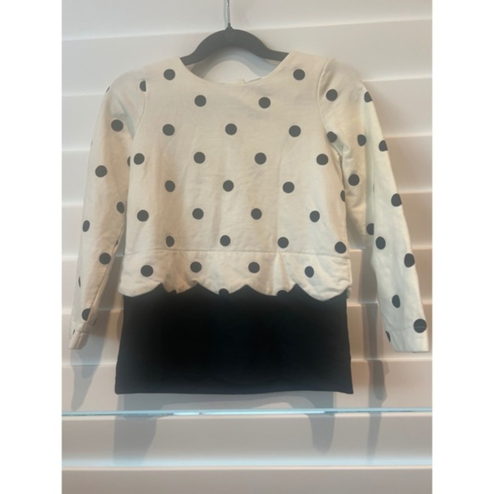 Lydia Jane Girls Polka Dot Scalloped Hem Long Sleeve Dress Black Cream Size 5T